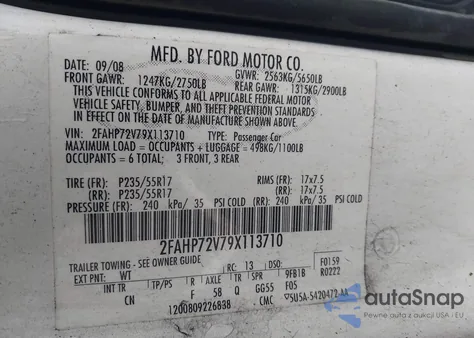 2009 Ford Crown Victoria Commercial Regular Wheelbase from USA, damaged, VIN 2FAHP72V79X113710